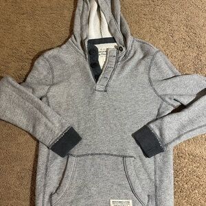 Abercrombie Fitch Hoodie Men S Gray Henley Knit Pullover Sweatshirt Heavy Y2K